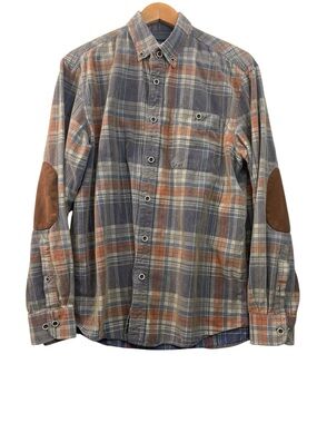 Vintage Beau Brummel Mens Medium Plaid Shirt Unique Buttons Patch Elbows Rare
